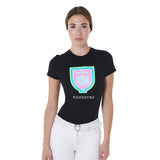 Equestro Women's Slim Fit Cotton T-Shirt Psychedelic Logo #colour_black