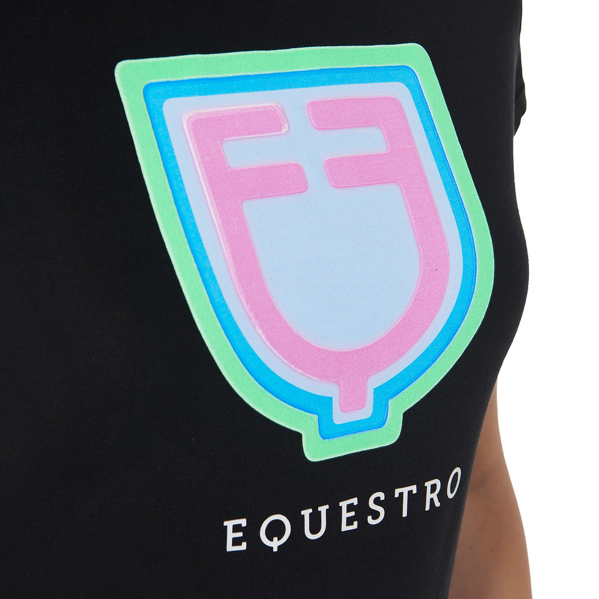 Equestro Women's Slim Fit Cotton T-Shirt Psychedelic Logo #colour_black