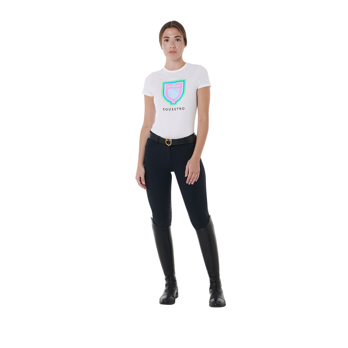 Equestro Women's Slim Fit Cotton T-Shirt Psychedelic Logo #colour_white