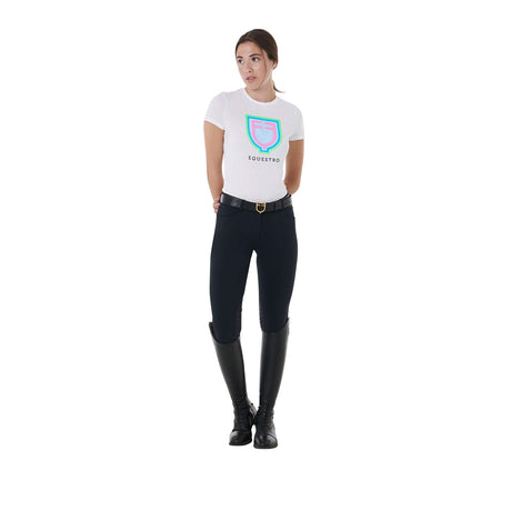 Equestro Women's Slim Fit Cotton T-Shirt Psychedelic Logo #colour_white