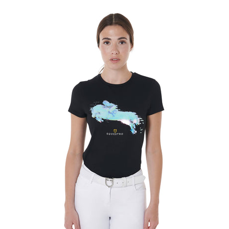Equestro Women's Slim Fit Jump Print Cotton T-Shirt #colour_black