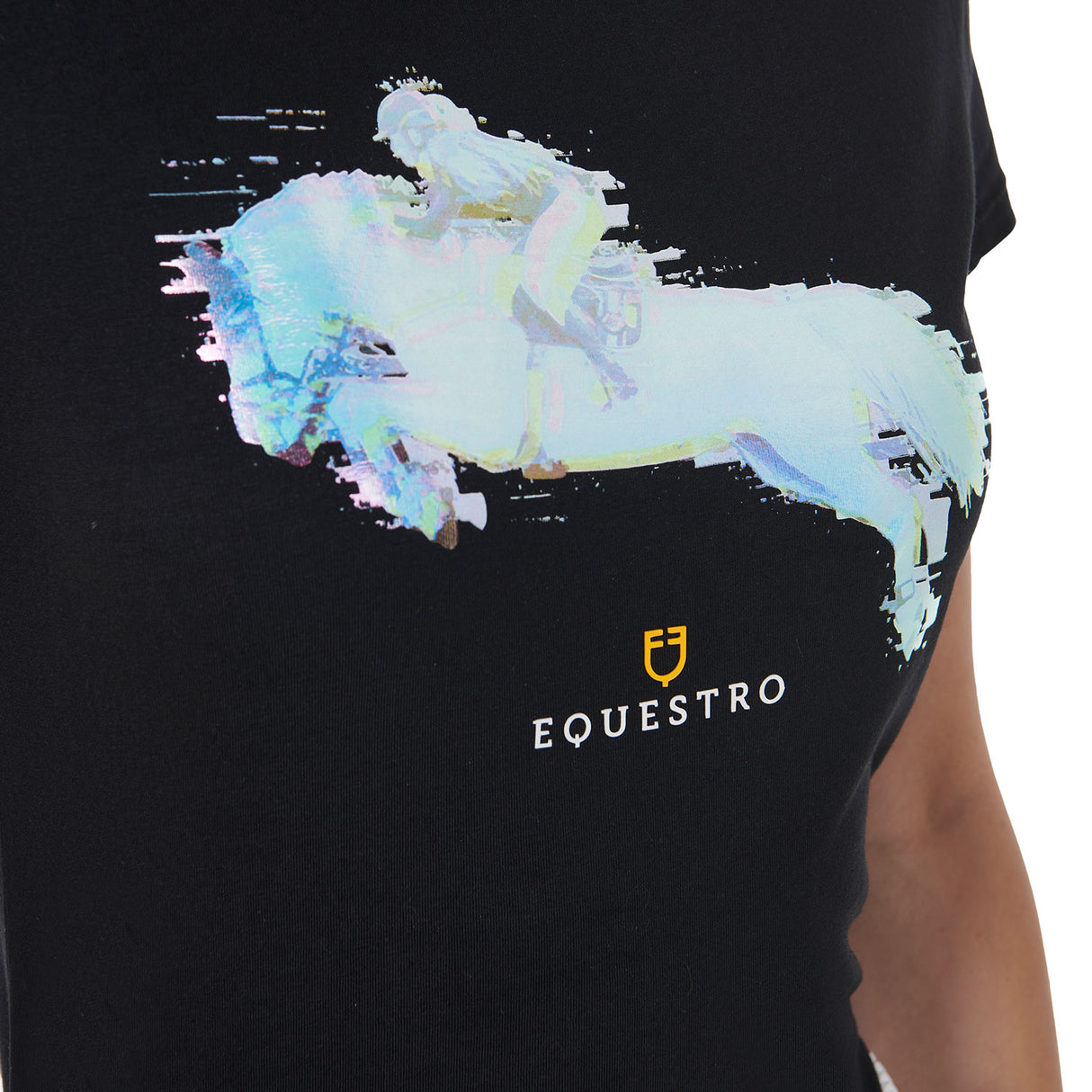 Equestro Women's Slim Fit Jump Print Cotton T-Shirt #colour_black