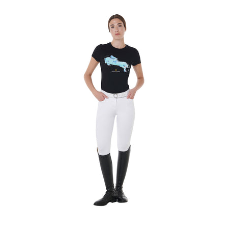 Equestro Women's Slim Fit Jump Print Cotton T-Shirt #colour_black