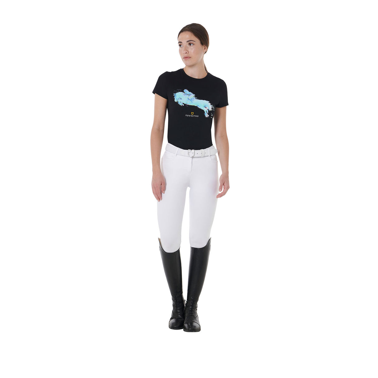 Equestro Women's Slim Fit Jump Print Cotton T-Shirt #colour_black