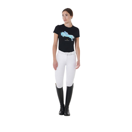 Equestro Women's Slim Fit Jump Print Cotton T-Shirt #colour_black