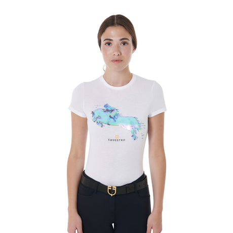 Equestro Women's Slim Fit Jump Print Cotton T-Shirt #colour_white