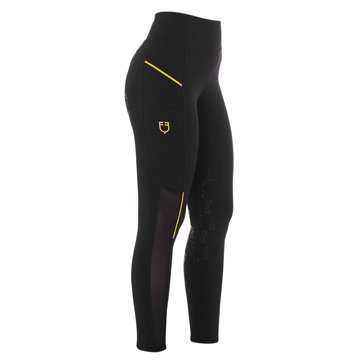 Equestro Women's Slim Fit Leggings with Micro Mesh Inserts #colour_black