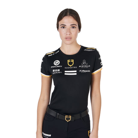 Equestro Women's Technical Fabric Multi Logo T-Shirt #colour_black