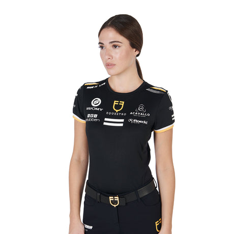 Equestro Women's Technical Fabric Multi Logo T-Shirt #colour_black