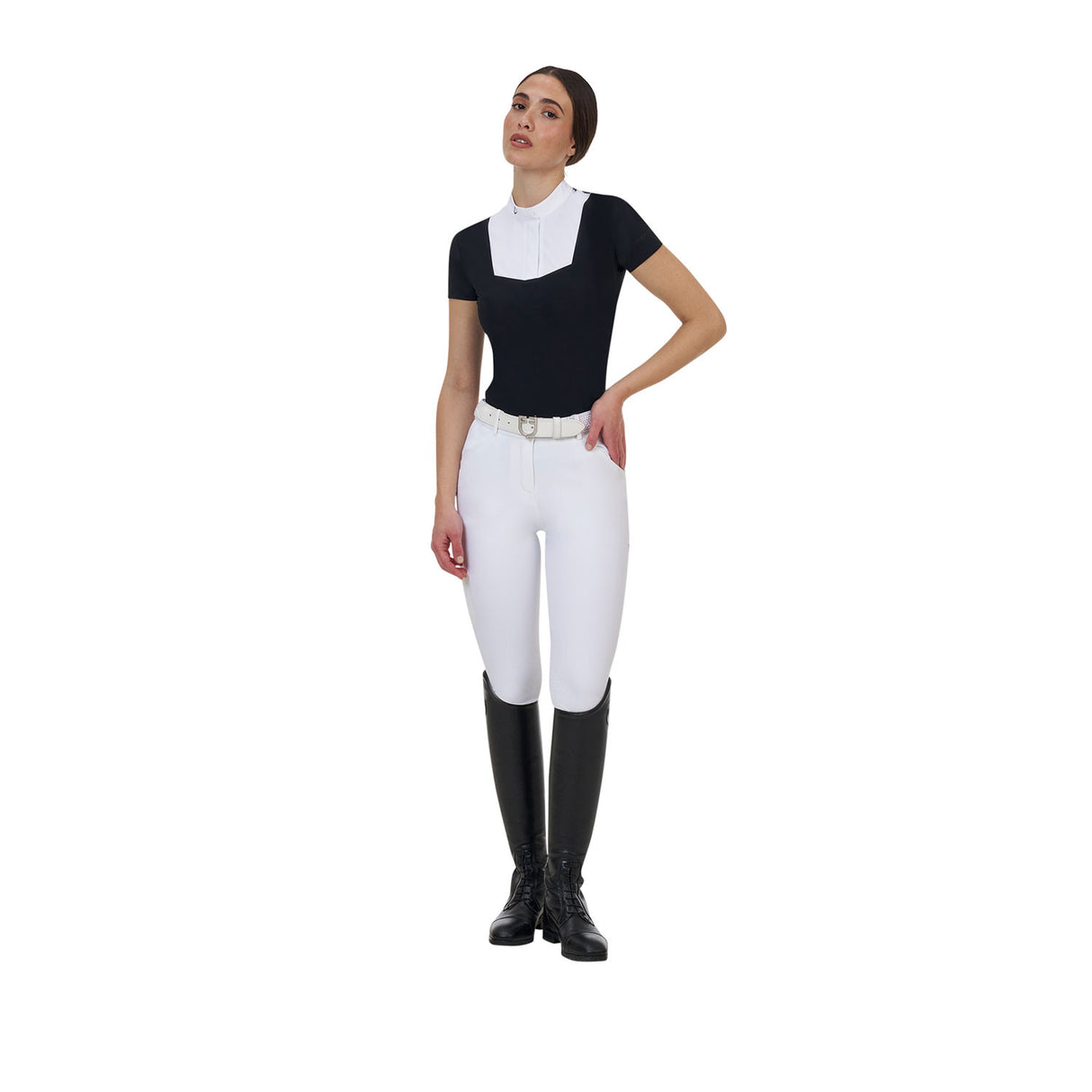 Equestro Ridertechnology women's competition polo shirt short sleeves and buttons