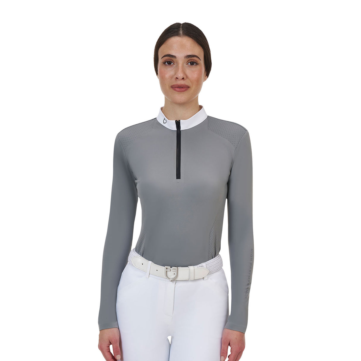Equestro Ridertechnology women's competition polo shirt long sleeves and zip