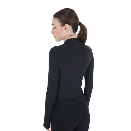 Equestro Women's Training Polo Shirt in Stretch Technical Fabric #colour_black
