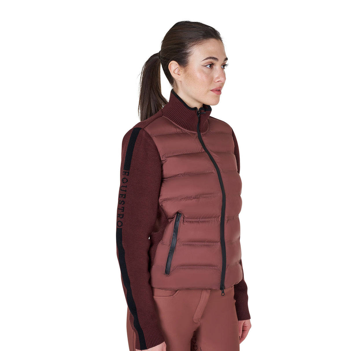 Women's jacket in nylon and knit with zip