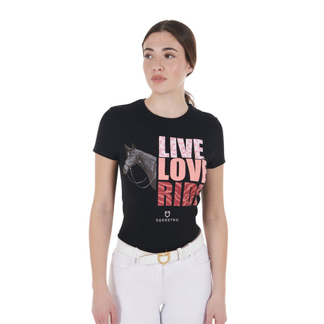 Equestro Women's Live Love Ride Cotton T-Shirt #colour_black