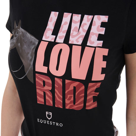 Equestro Women's Live Love Ride Cotton T-Shirt #colour_black