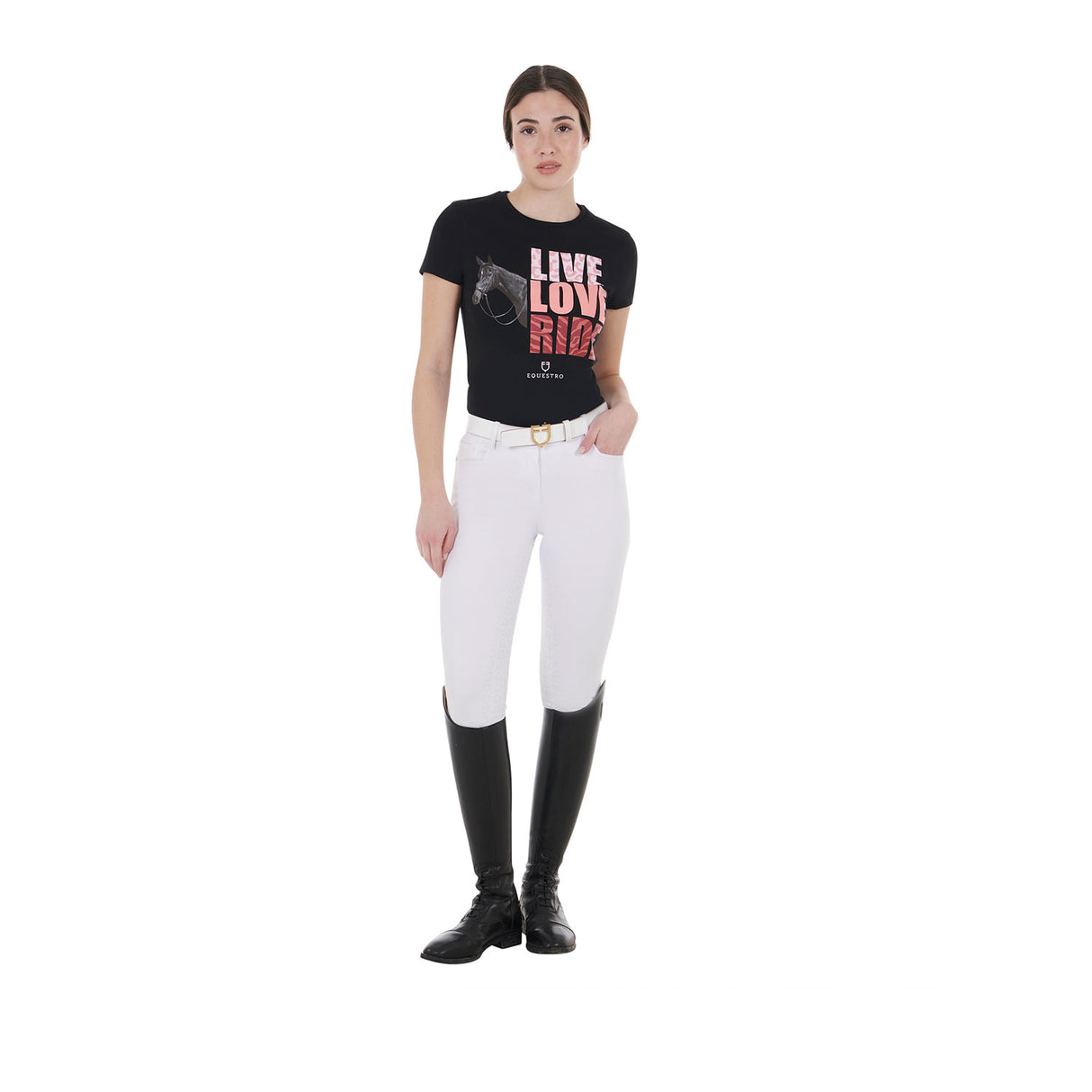 Equestro Women's Live Love Ride Cotton T-Shirt #colour_black