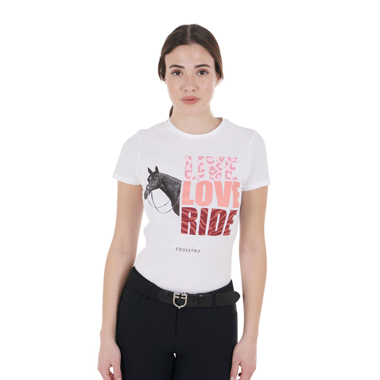Equestro Women's Live Love Ride Cotton T-Shirt #colour_white