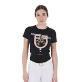 Equestro Women's Slim Fit Cotton T-Shirt Ride More Worry Less Print #colour_black