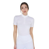 Equestro Women's Slim Fit Training Polo Shirt With Zip And Collar Beads #colour_white