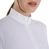Equestro Women's Slim Fit Training Polo Shirt With Zip And Collar Beads #colour_white