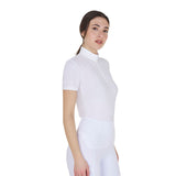 Equestro Women's Slim Fit Training Polo Shirt With Zip And Collar Beads #colour_white