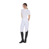 Equestro Women's Slim Fit Training Polo Shirt With Zip And Collar Beads #colour_white