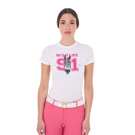 Equestro Women's Wild Life Printed Cotton T-Shirt #colour_white