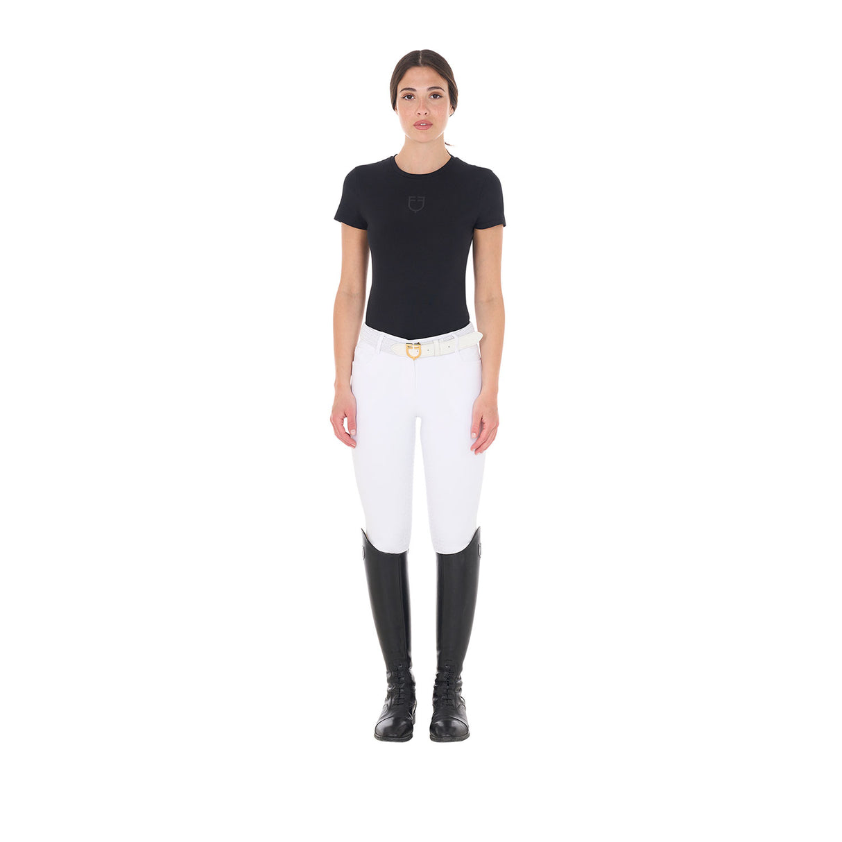 Equestro Women's Basic T-Shirt With Tone-On-Tone Logo #colour_black