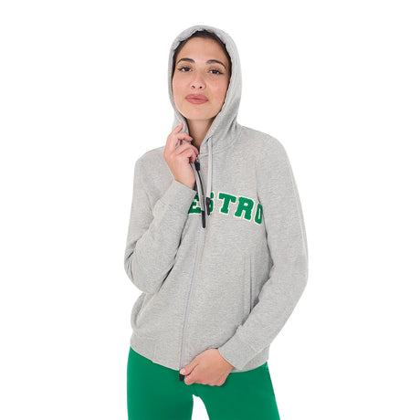 Equestro Women's Hoodie With Zip And Sponge Lettering #colour_grey-green