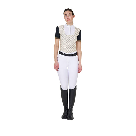 Women's short-sleeved competition polo shirt with monogram print