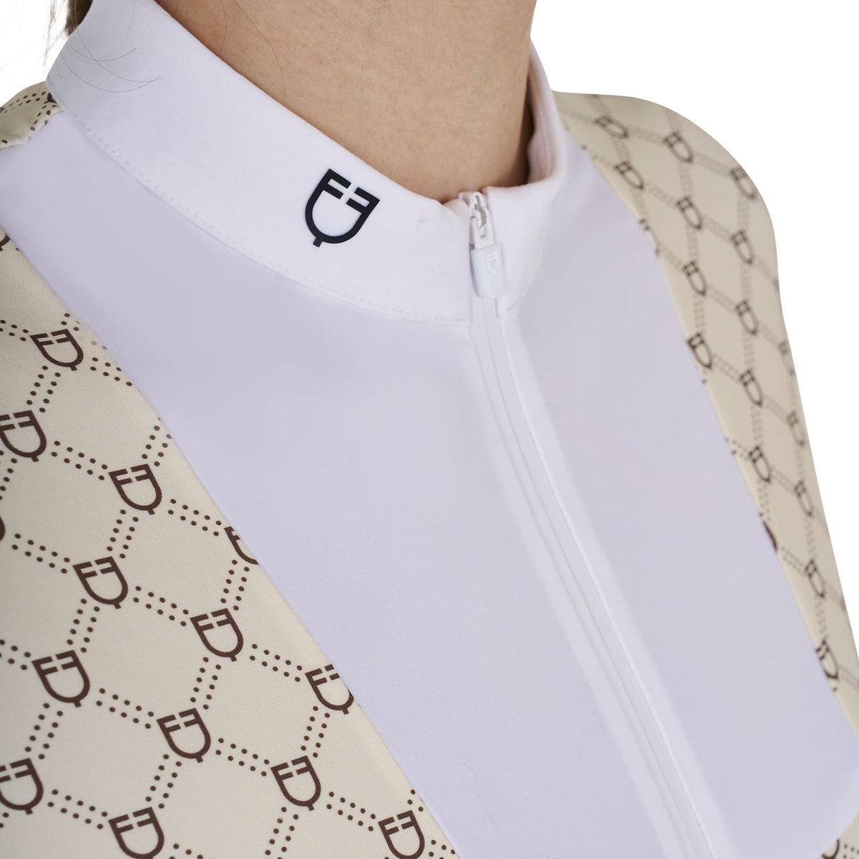 Women's long-sleeved competition polo shirt with monogram print