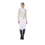 Women's long-sleeved competition polo shirt with monogram print