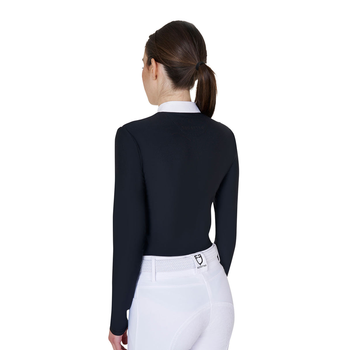 Women's long-sleeved competition polo shirt with rhinestones