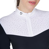 Women's long-sleeved competition polo shirt with rhinestones