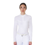 Women's long-sleeved competition polo shirt with rhinestones