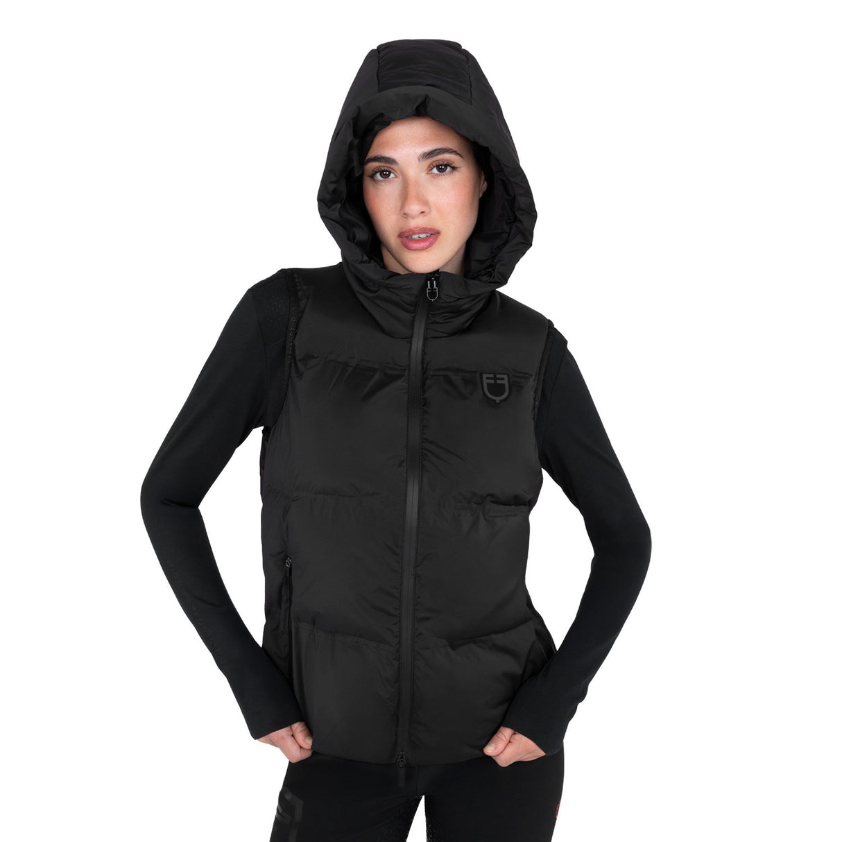 Women’s technical sleeveless jacket with hood Ridertechnology