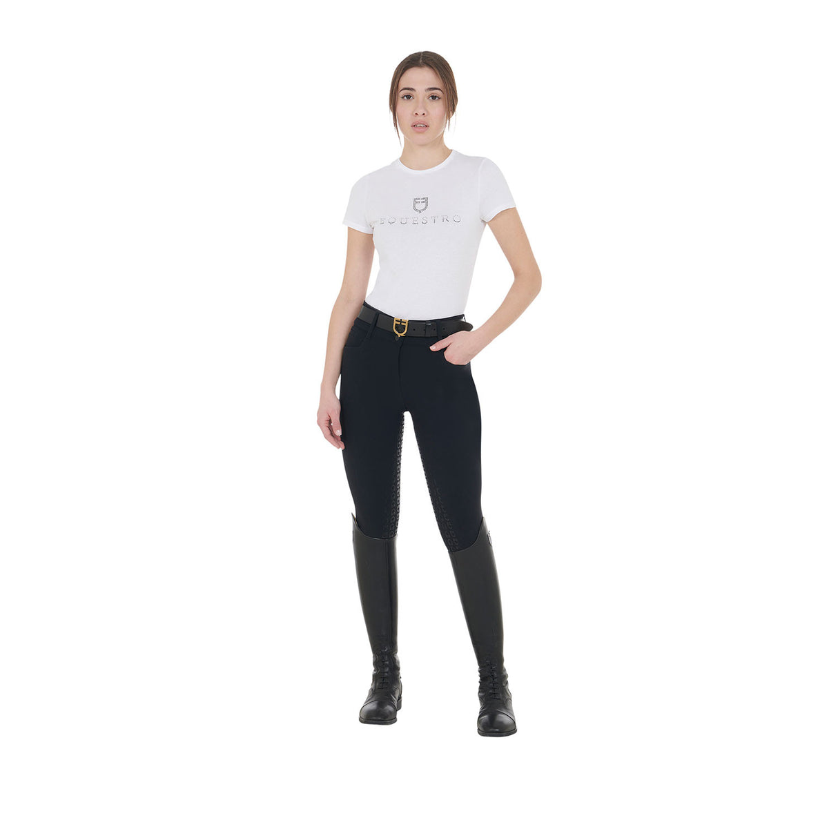 Women's high-waisted knee grip breeches with fleece lining