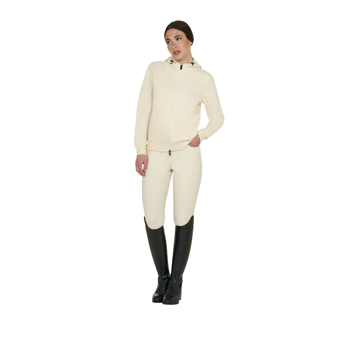 Women's sweatshirt with adjustable hood and zip