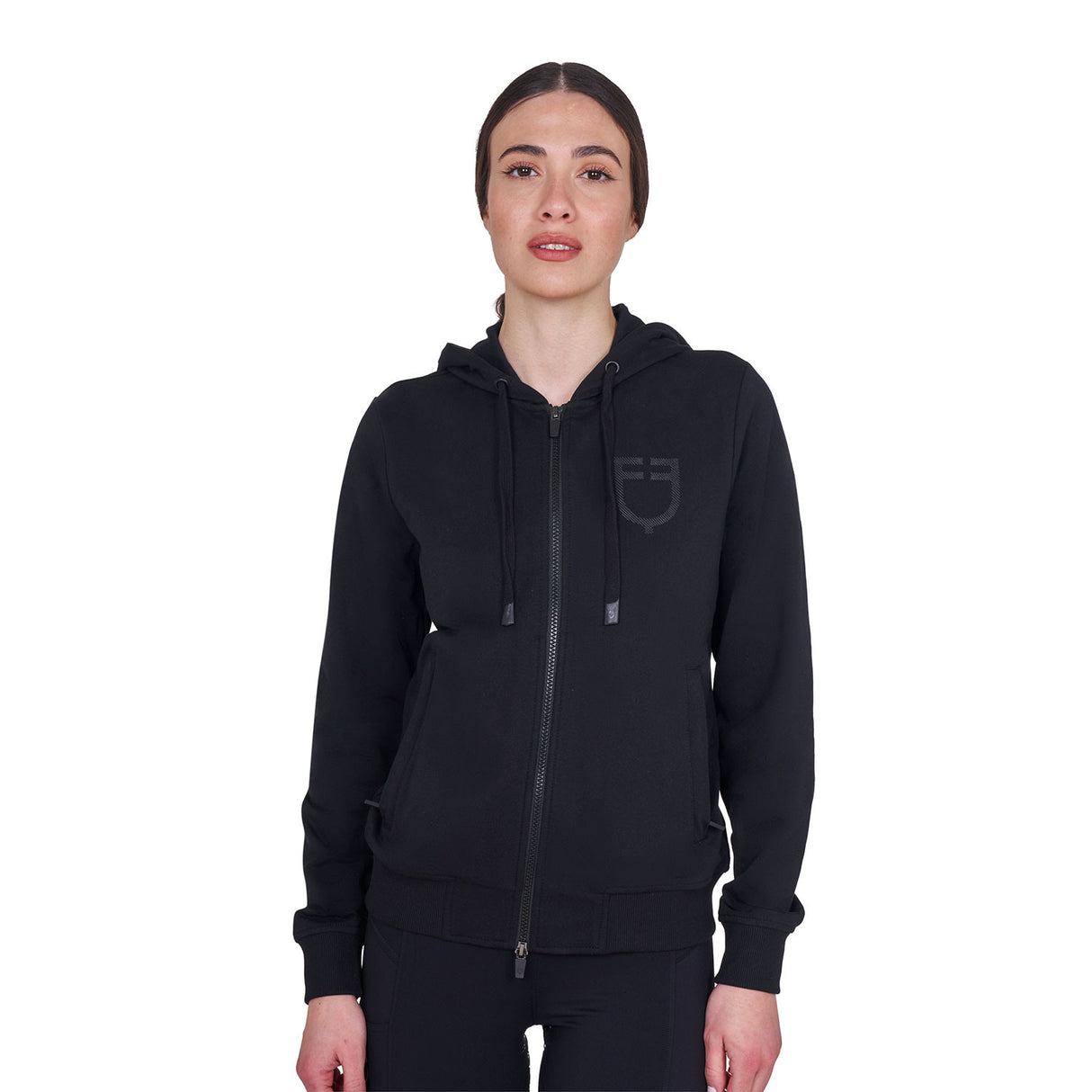 Women's sweatshirt with adjustable hood and zip