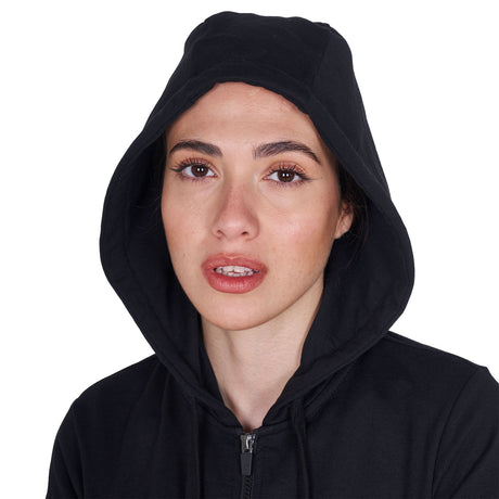 Women's sweatshirt with adjustable hood and zip