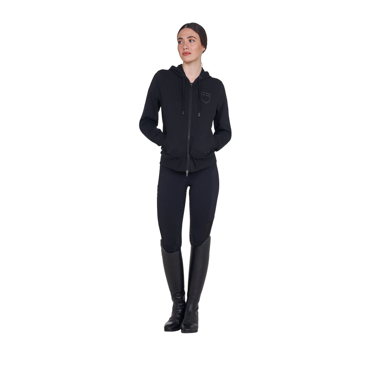 Women's sweatshirt with adjustable hood and zip