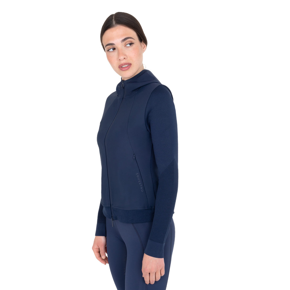 Women's technical hooded sweatshirt with micro-mesh inserts