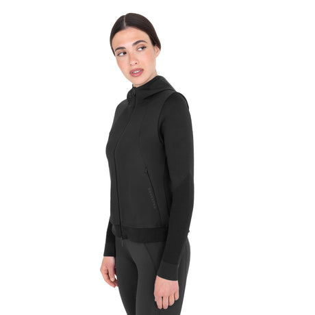 Women's technical hooded sweatshirt with micro-mesh inserts