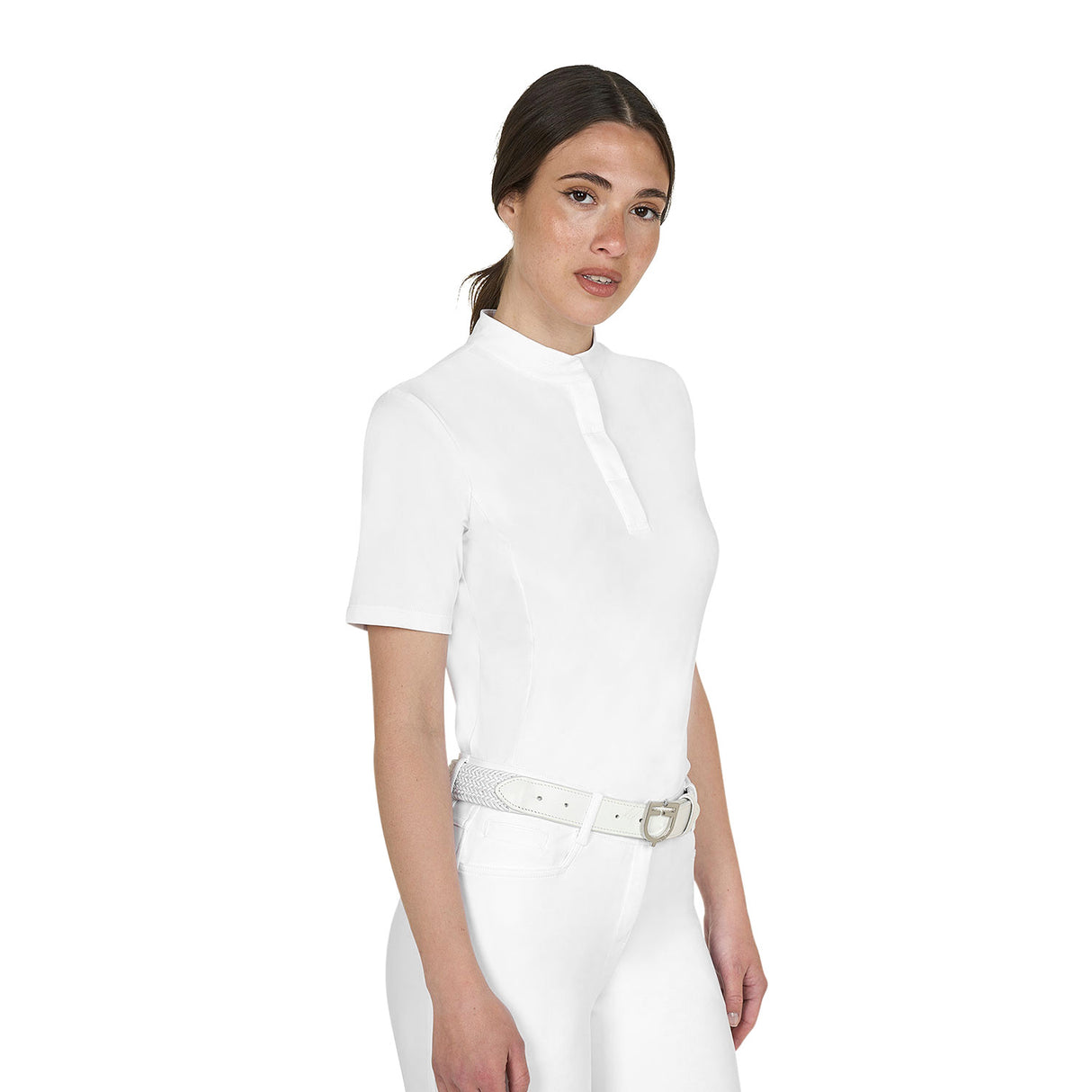 Women's competition polo shirt with concealed button closure