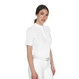 Women's competition polo shirt with concealed button closure