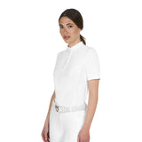 Women's competition polo shirt with concealed button closure
