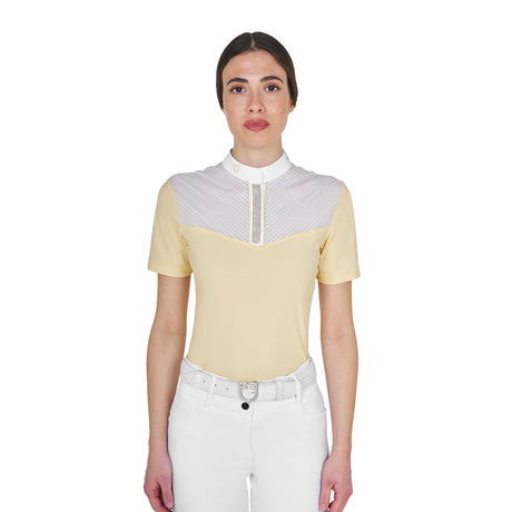 Women's slim fit competition polo shirt with silk-like fabric inserts