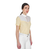 Women's slim fit competition polo shirt with silk-like fabric inserts
