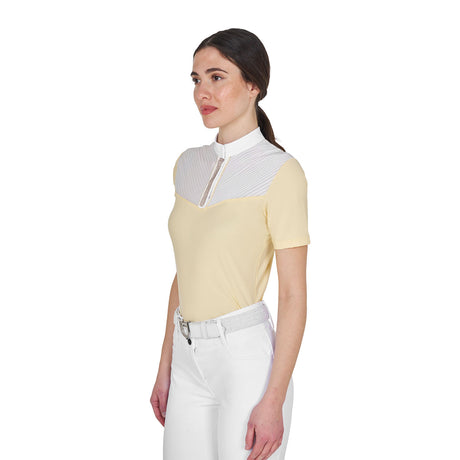 Women's slim fit competition polo shirt with silk-like fabric inserts