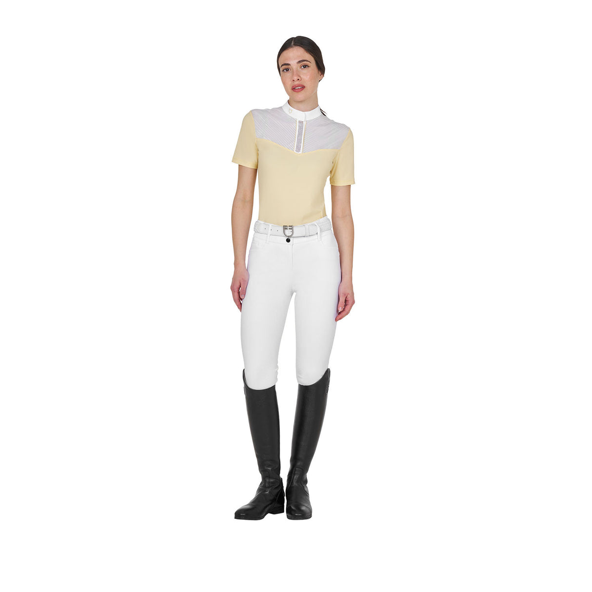 Women's slim fit competition polo shirt with silk-like fabric inserts
